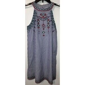 THML Anthropologie Dress Blue White Stripe Sleeveless Embroidered Coastalcore XS